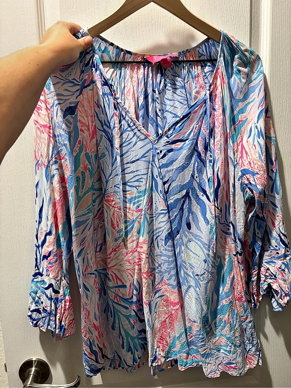 Lilly Pulitzer Abstract Print Blouse in Blue & Pink
